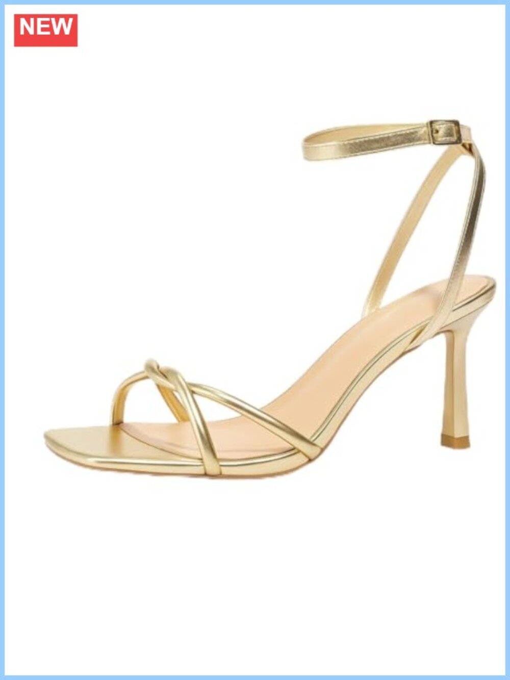 Women's Strappy Kitten Heels Square Open Toe Ankle Strap Faux Leather Sandals